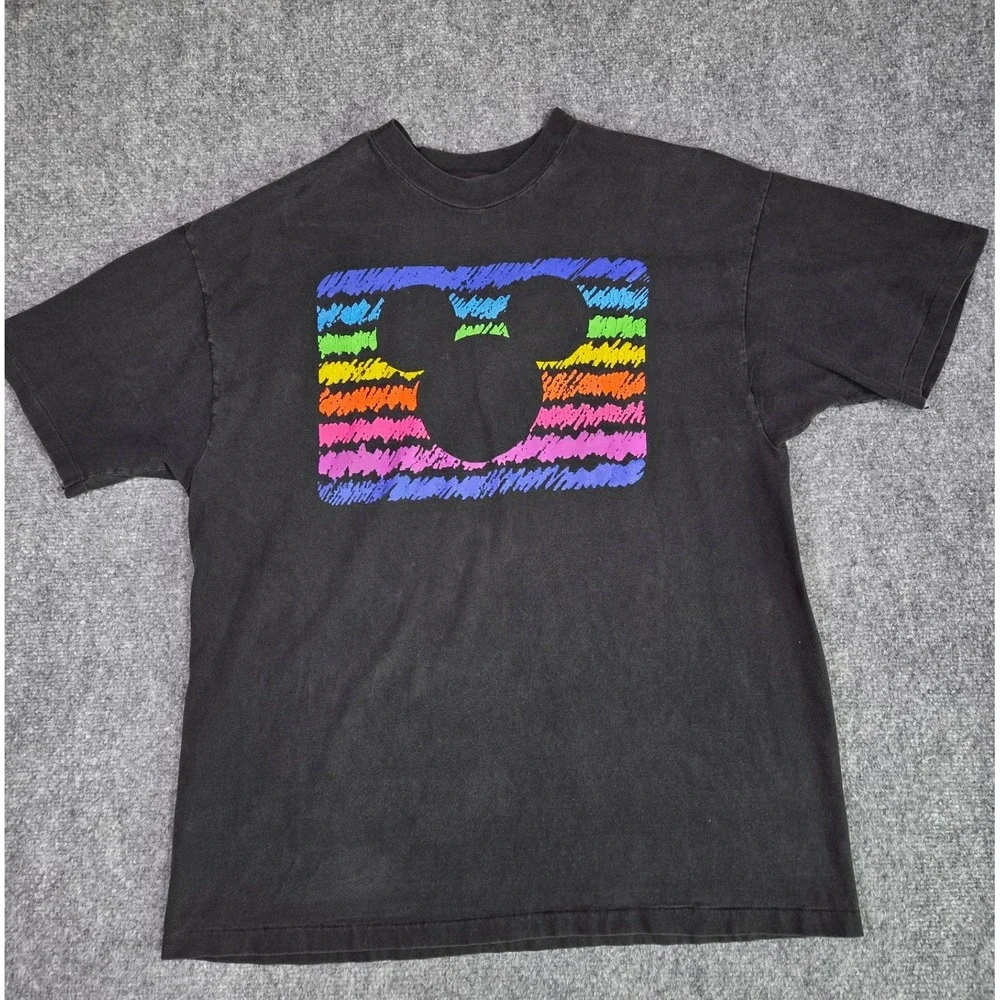 Vintage Disney T-Shirt Mens XL Black 90s Mickey Mouse Disney Channel Beefy-T - Picture 2 of 8